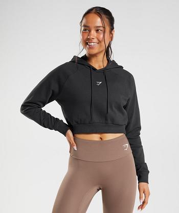 Dámské Mikiny S Kapucí Gymshark Tréninková Cropped Černé | CZ 3556ILH